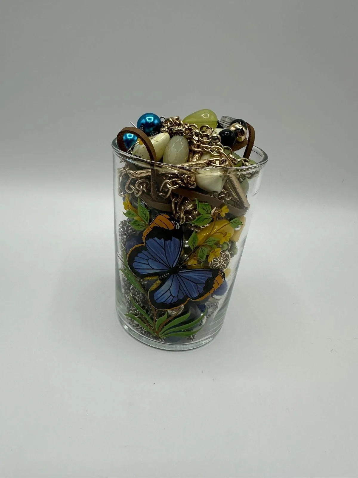 Product image for Mystery Necklace Jewelry Jar Vintage Butterfly Glass