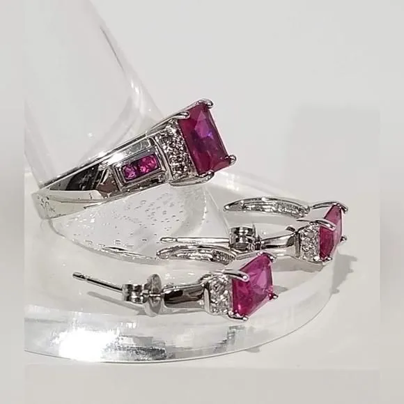 Product image for Sterling, sapphire & diamond ring and earrings set, adjuster included
