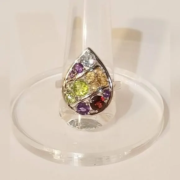 Product image for Sterling silver cocktail ring with semi precious gems, Prime Art & Jewel, sz 8