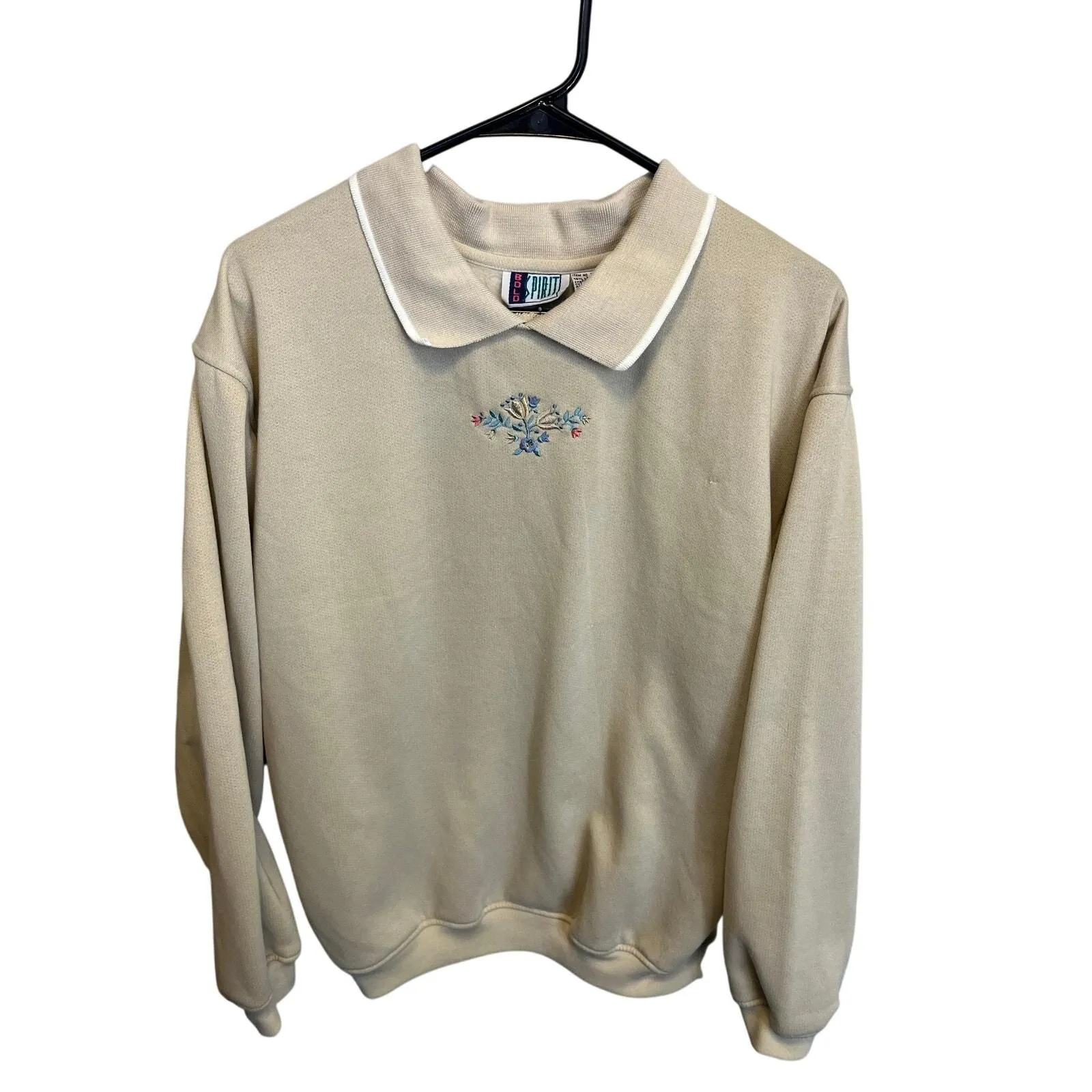 Product image for 90's Vintage Bolo Spirit Beige Cottagecore Embroidered Floral Sweatshirt Medium  - pre-owned---good - American Vintage