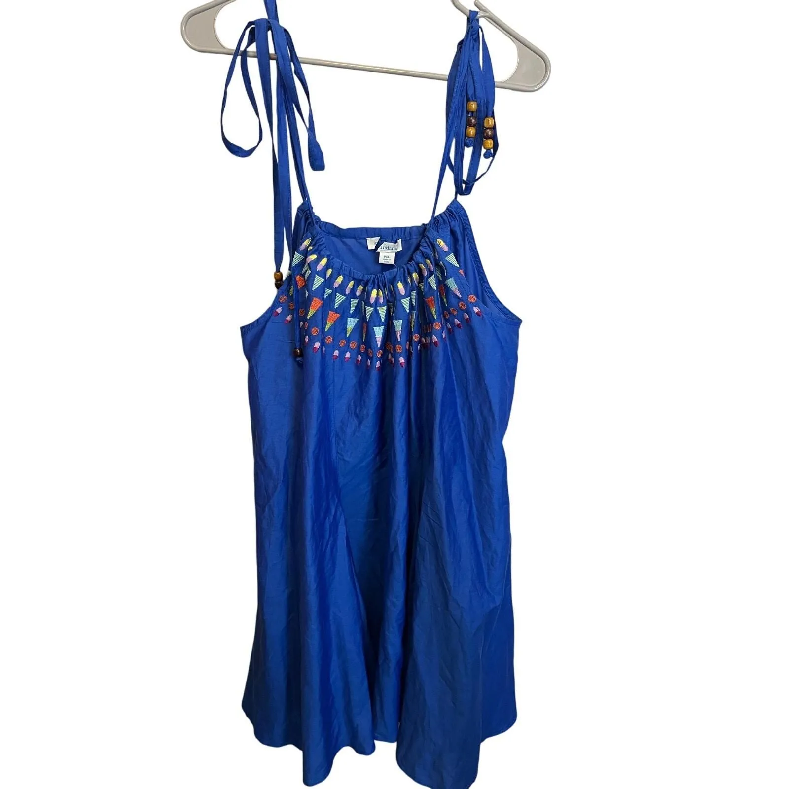 Product image for Sundance Women's Blue Boho Summer Embroidered Strappy Sundress Size XL - new-with-tags - Sundance