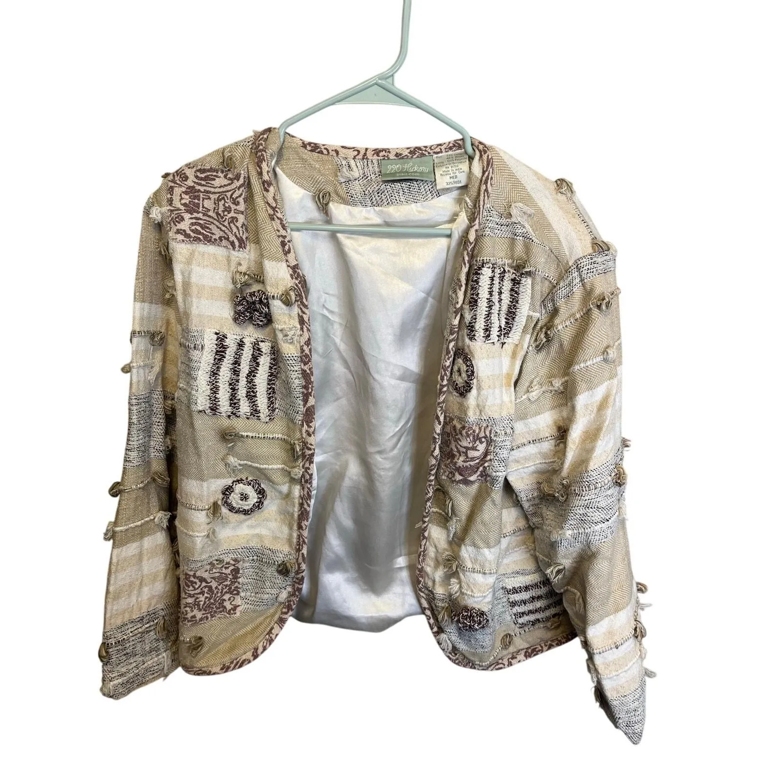 Product image for 90's Vintage 220 Hickory Blair Crochet Tan Funky Open Blazer Jacket Size Medium - pre-owned---good - American Vintage