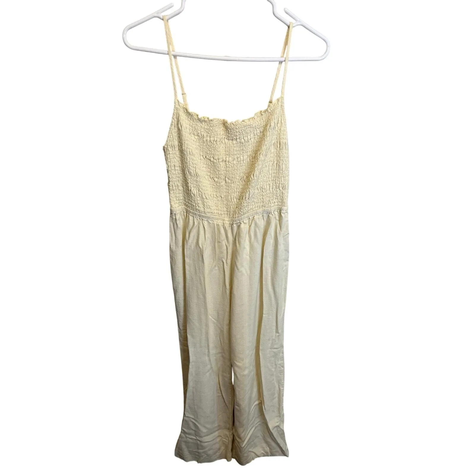 Product image for H&M Beige Jumpsuit Viscose Linen Blend Summer Smocked Strappy Romper Medium - pre-owned---good - H&M