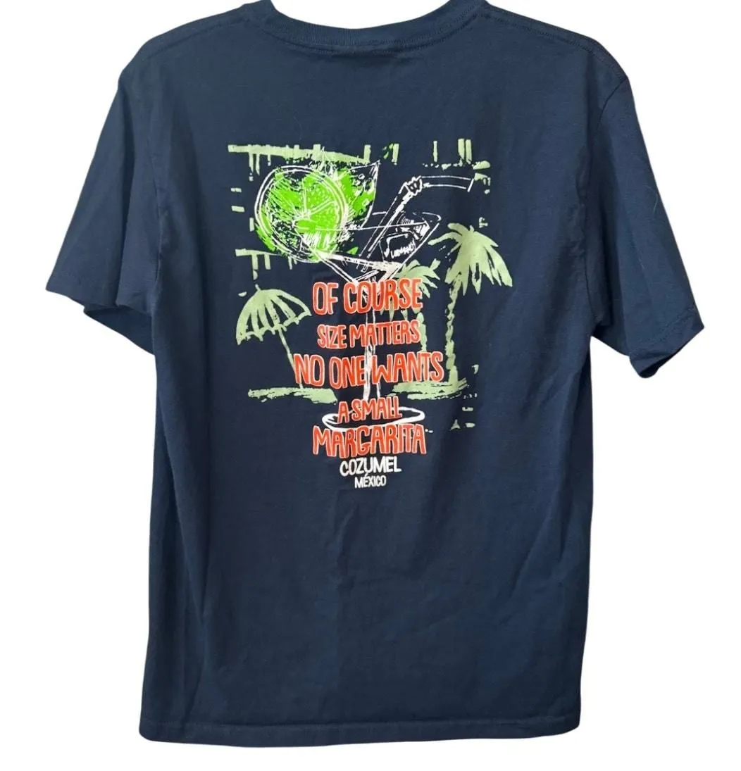 Product image for 0312 Parana Joe Medium, Size Matters Margarita Tee Cozumel Mexico Navy - pre-owned---excellent - Pirana Joe