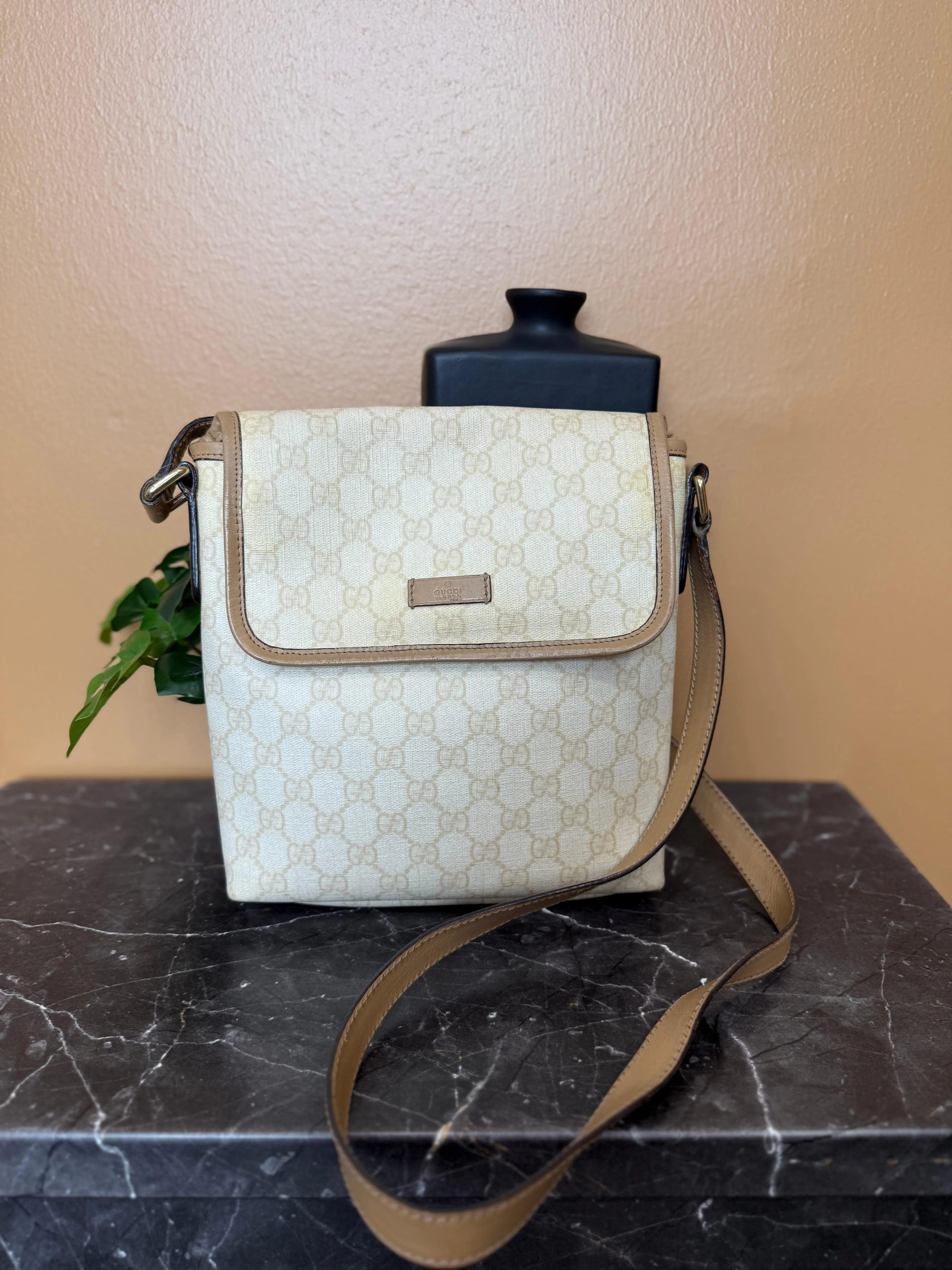 Product image for Gucci GG Cream Coated Canvas Small Flap Crossbody Bag