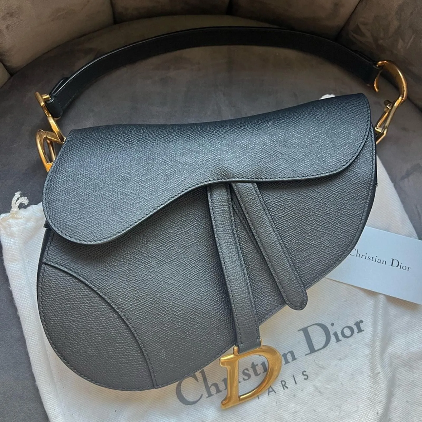 Product image for Christian Dior Saddle Bag in Grained black leather