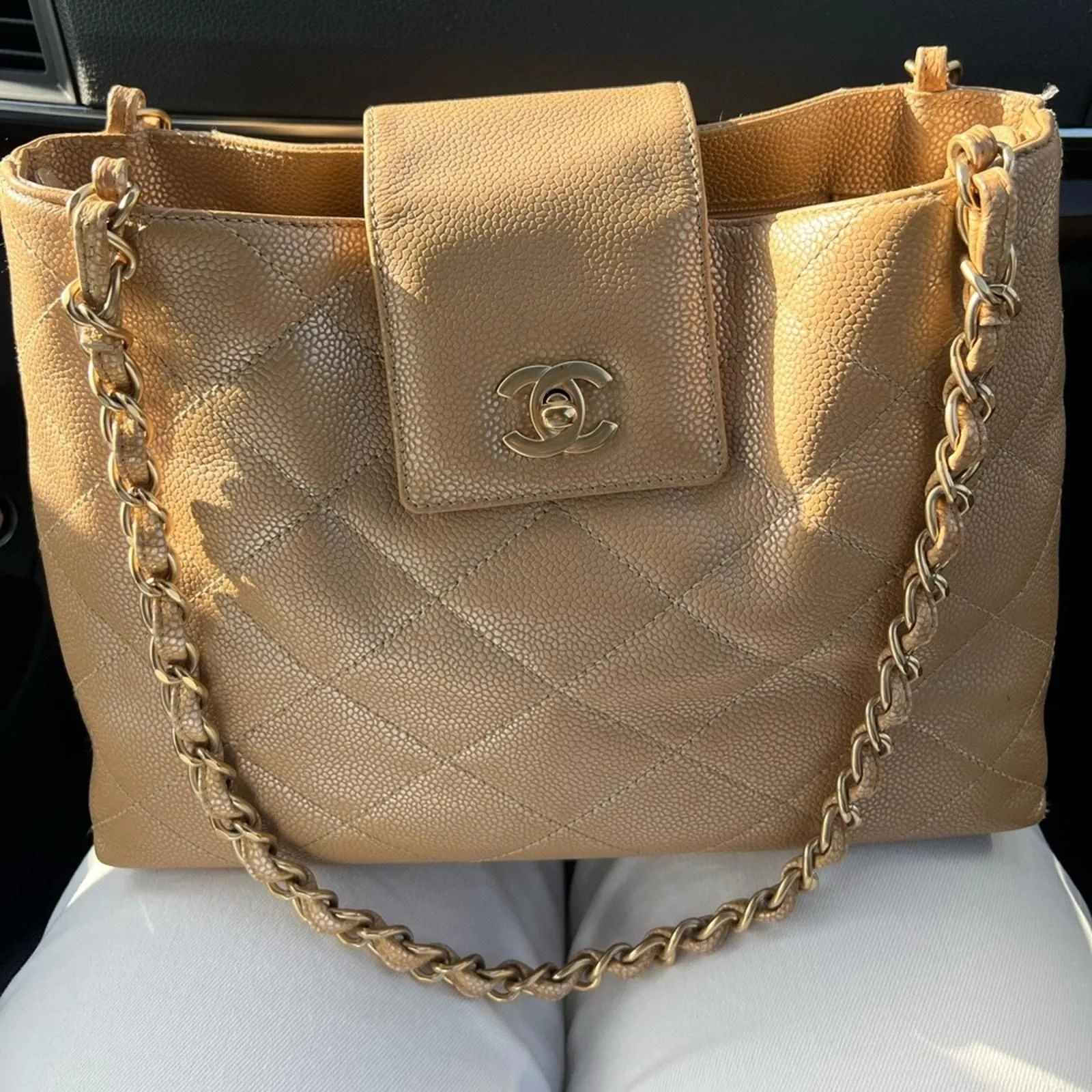Product image for Rare CHANEL Kelly Iridescent Caviar Tote Shopper Bag