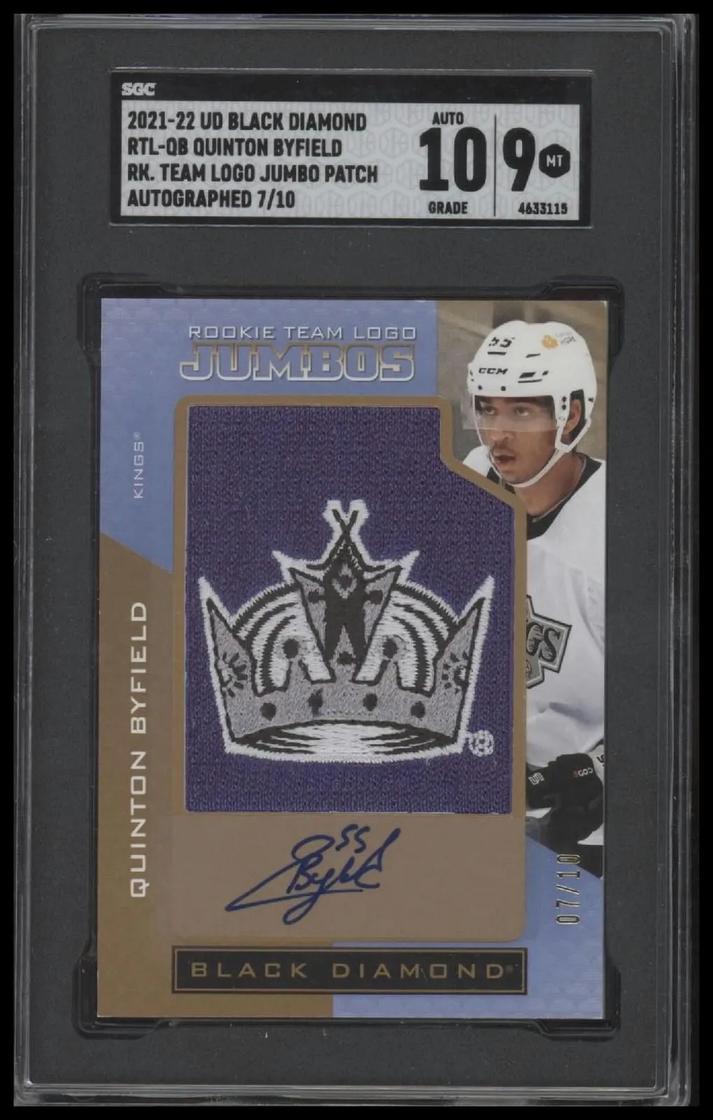 Product image for 2021 Black Diamond Quinton Byfield #RTL-QB Rookie Team Jumbo RPA #'d /10 SGC 9