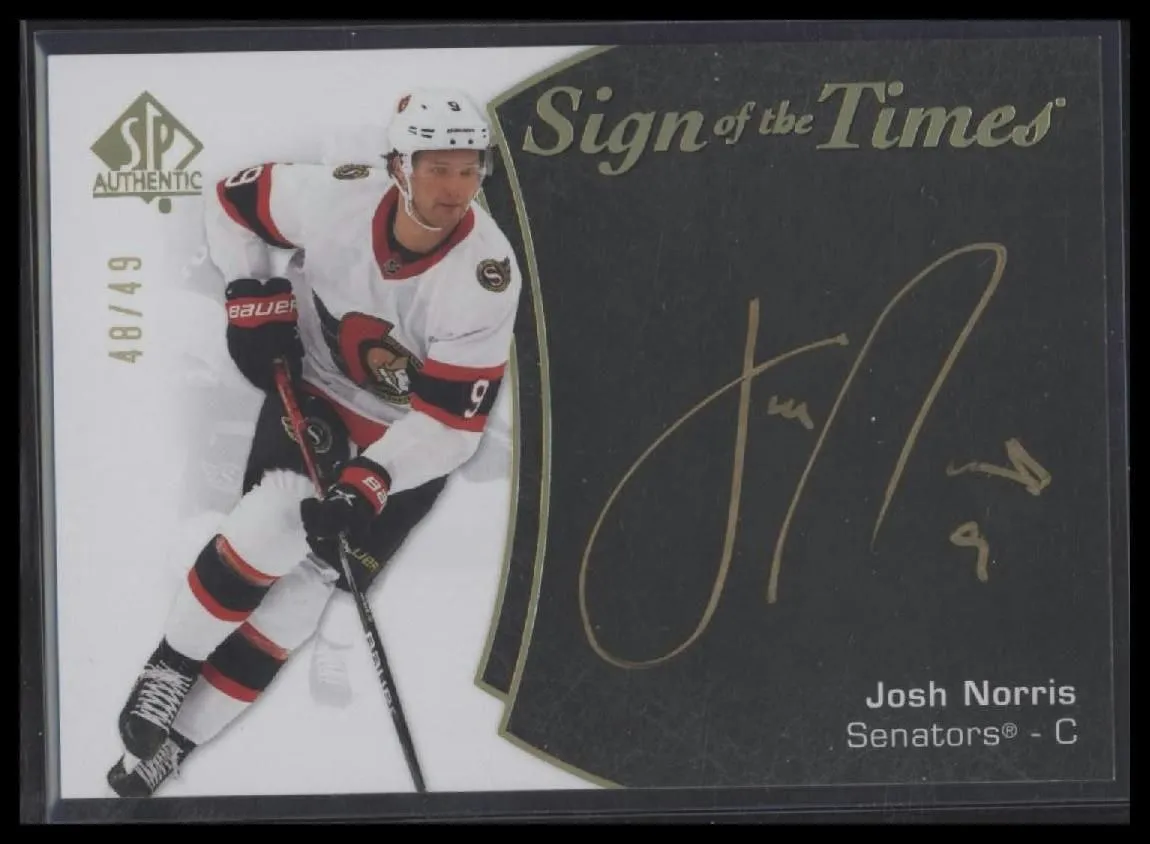 Product image for 2021 UD SP Authentic Josh Norris #SOTT-JN Sign of the Times Black #'d /49
