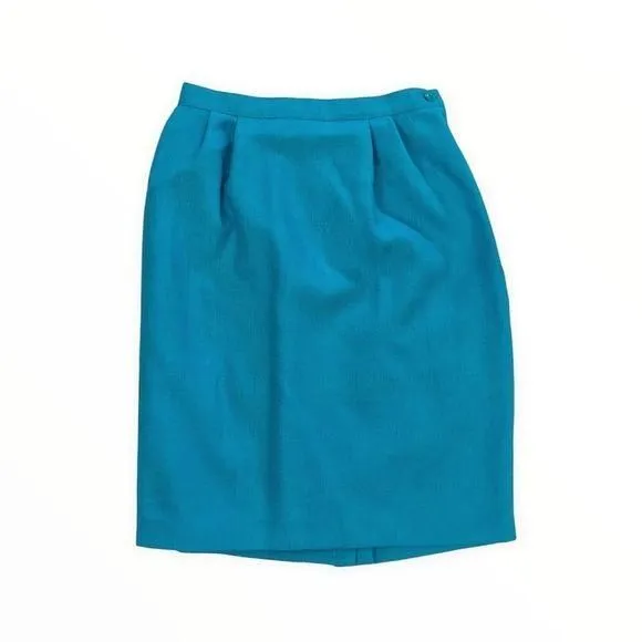 Product image for Vintage Woman Size 2P Blue Knee High Skirt Elastic Waist Zip Up Button Closure