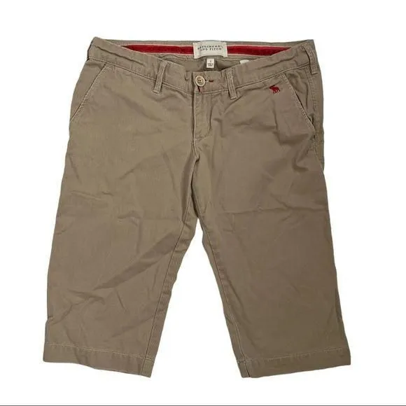 Product image for Y2K Abercrombie & Fitch Kaki Capri Pants Size 2 Pockets Belt Loops