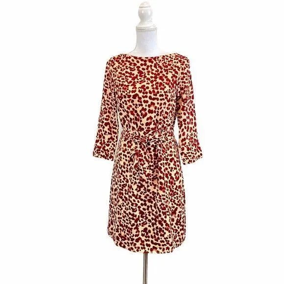 Product image for Biege Leopard Print Tie Casual Dress w/ Belt Sz 2