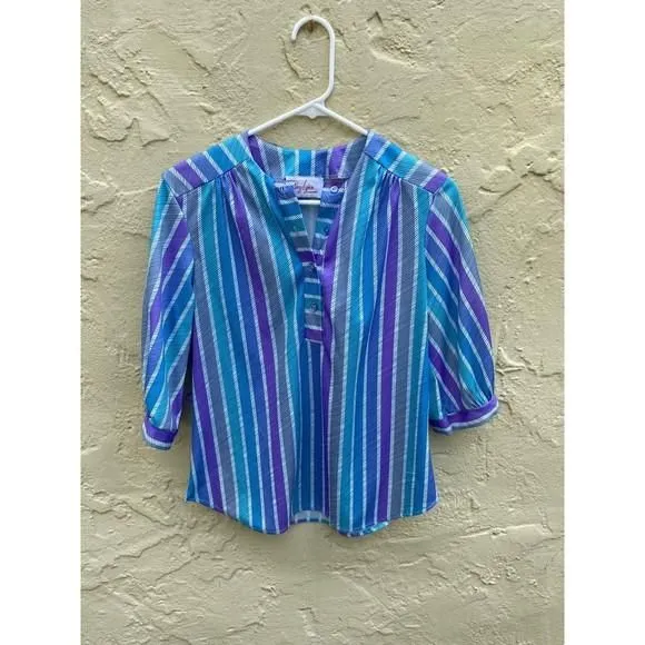 Product image for Vintage 80s vertical striped colorful blouse for women