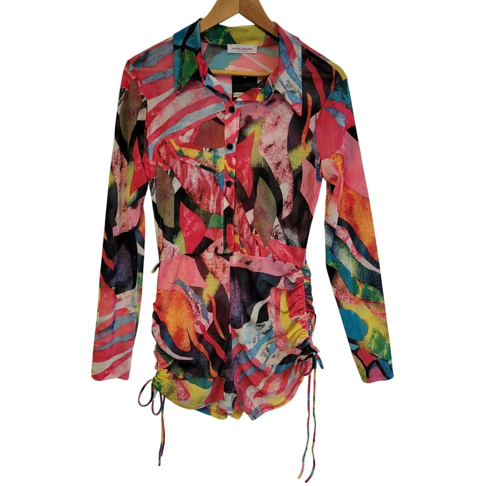 Product image for NWT Colorful Mesh Romper Beachy Maximalist Dopamine Artsy Sheer Summer Size L - Annes Apparel