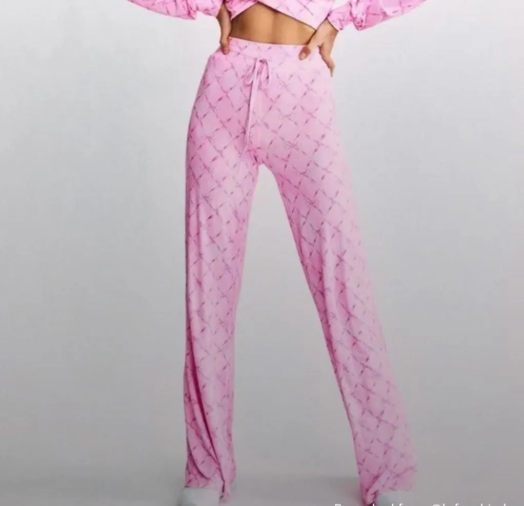 Product image for (XS) LoveShackFancy x Beach Riot Lounge Pants Wide Leg Lounge Pant Pink Beaux - 160 - XS - Bottoms - pre-owned---excellent - LoveShackFancy