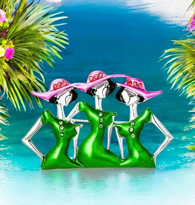 Product image for AKA Alpha Kappa Alpha Brooch Pin Lady Pink and Green 3 Ladies