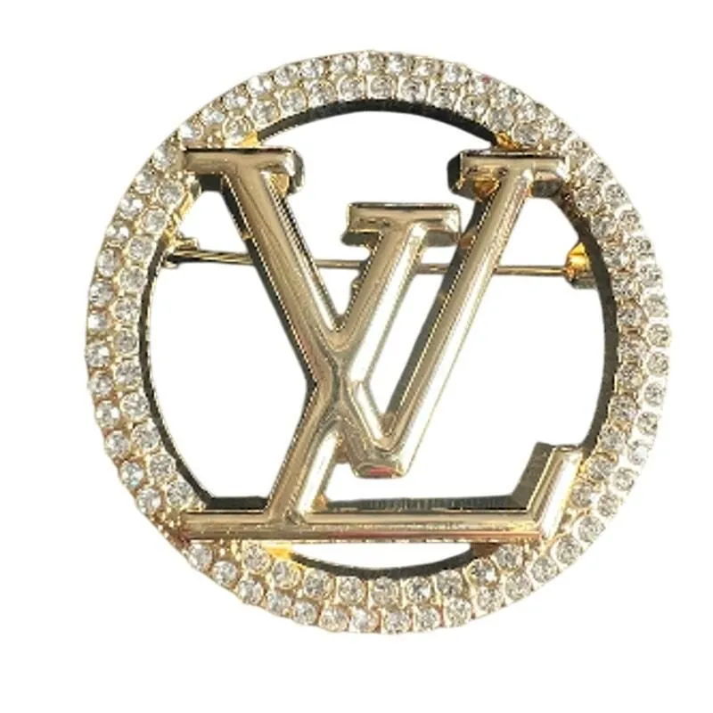 Product image for Louis Vuitton Gold Circle LV Monogram Crystal Brooch (LVXX015) - new