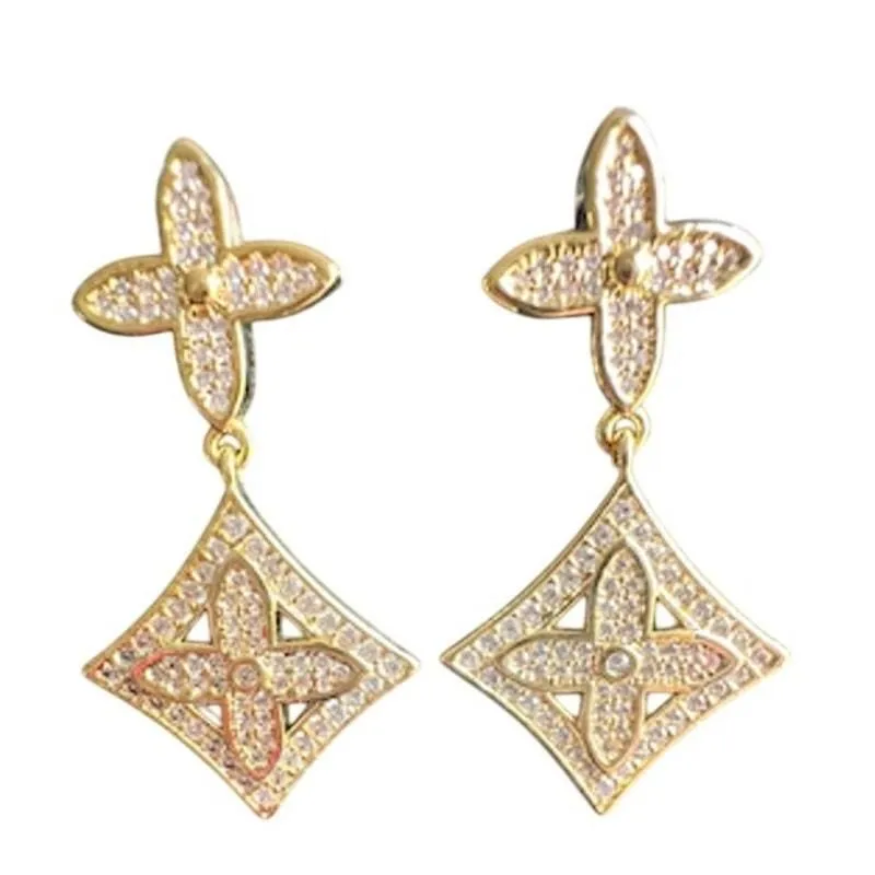 Product image for Louis Vuitton Gold LV Monogram Flower Crystal Dangle Drop Earrings (LVXX010) - new