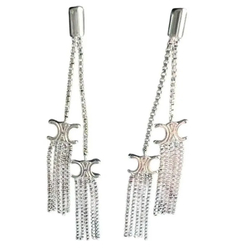 Product image for Céline Paris Sterling Silver Dual Tassel Earrings (CEXX016) - new