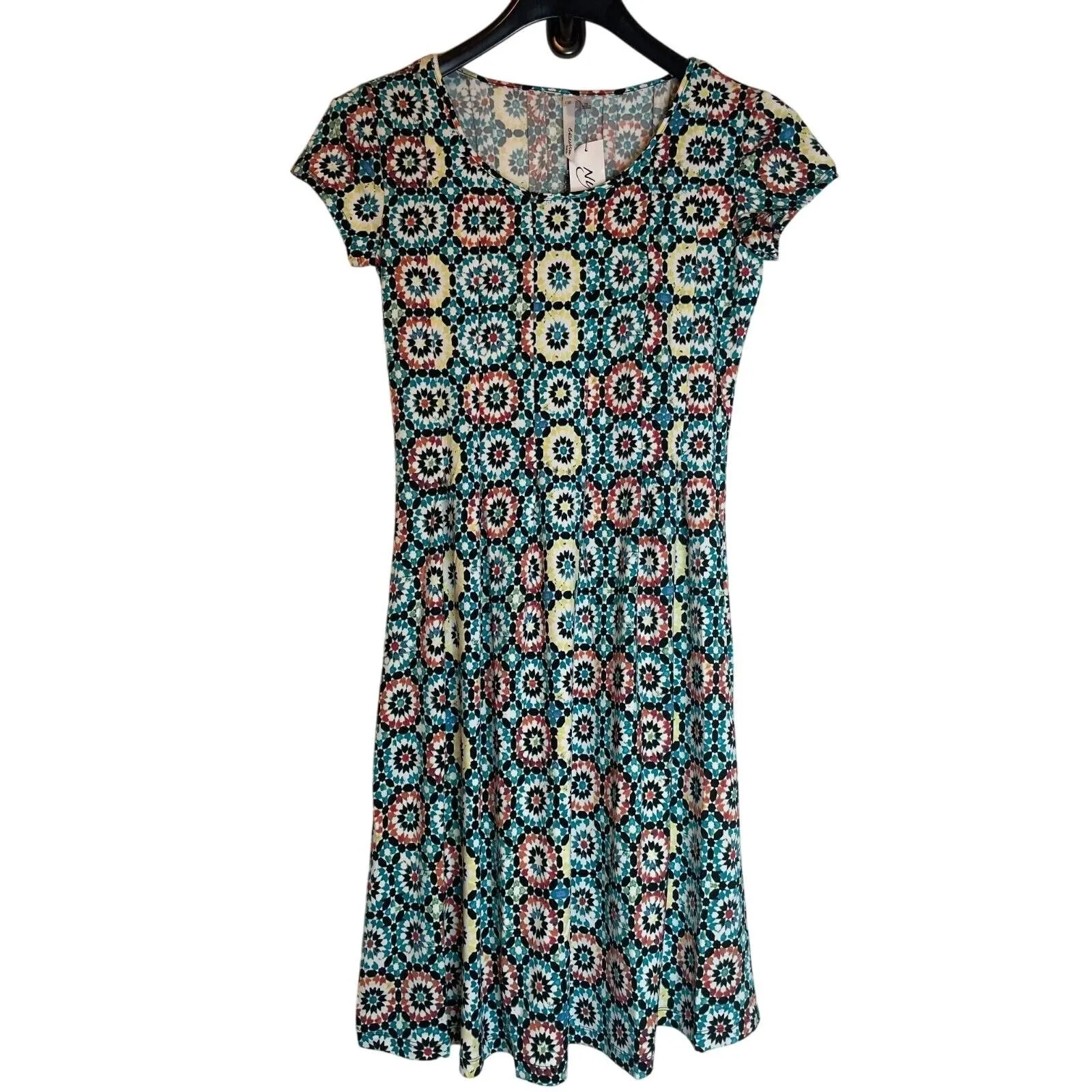 Product image for Ny Collection Womens Floral Bohemian Stretch Dress Short Sleeve Size S Multicolor - new-with-tags - NY Collection