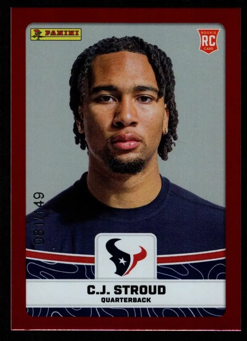 Product image for C.J. Stroud 2023 Panini Sticker Collection #72 Red Foil /149 Rookie RC Texans