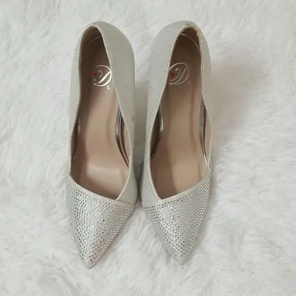 Product image for Silver Sparkle Heels with Rhinestones sz 5