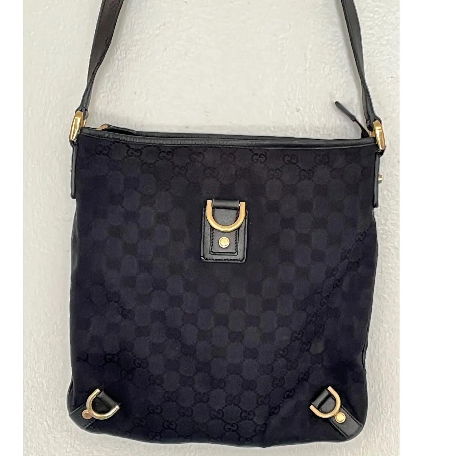 Product image for GUCCI Abbey Shoulder Messenger Bag Gold Hardware GG black canvas 