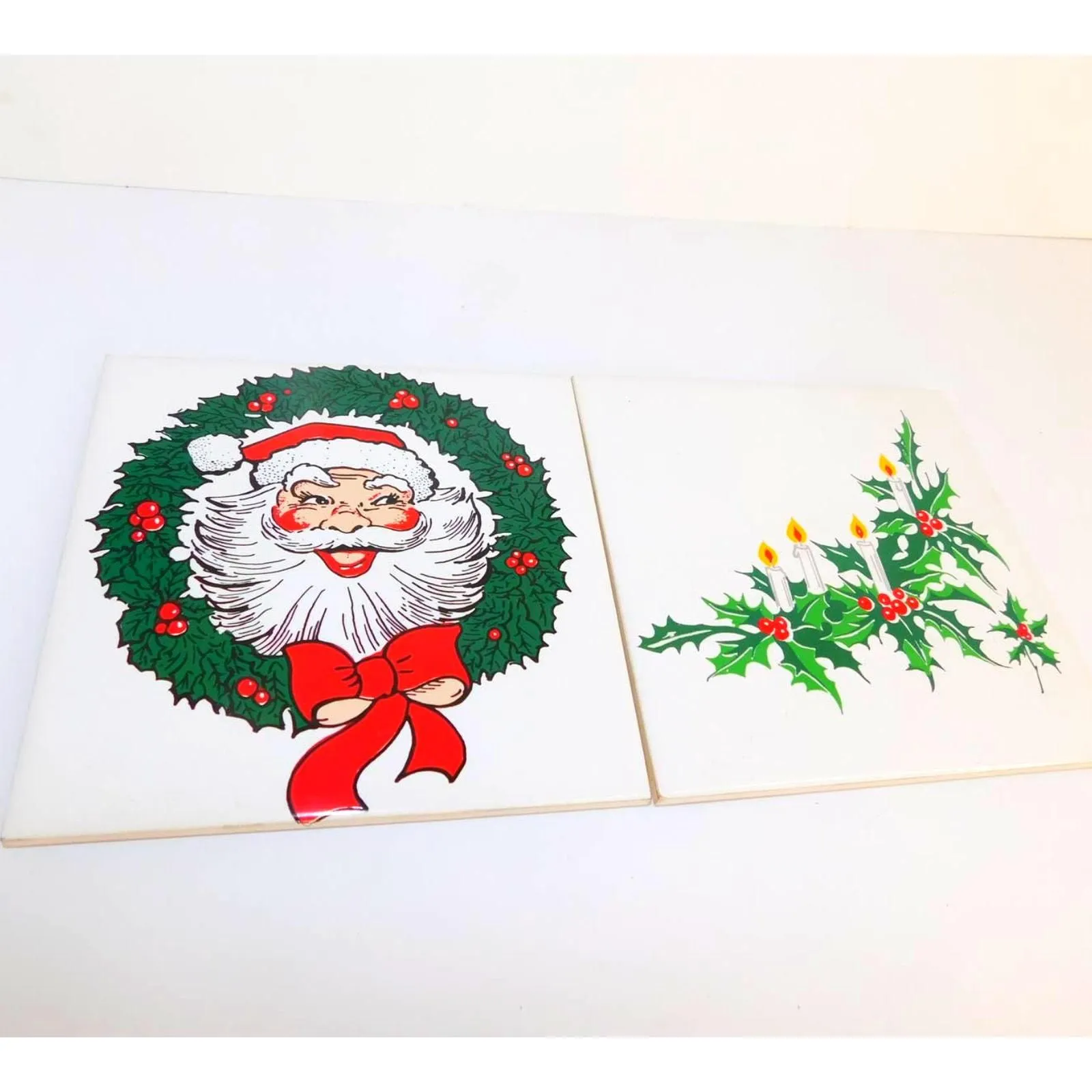 Product image for Vintage Jasco Christmas Holiday Ceramic Tile Trivet Set of 2  - pre-owned---good
