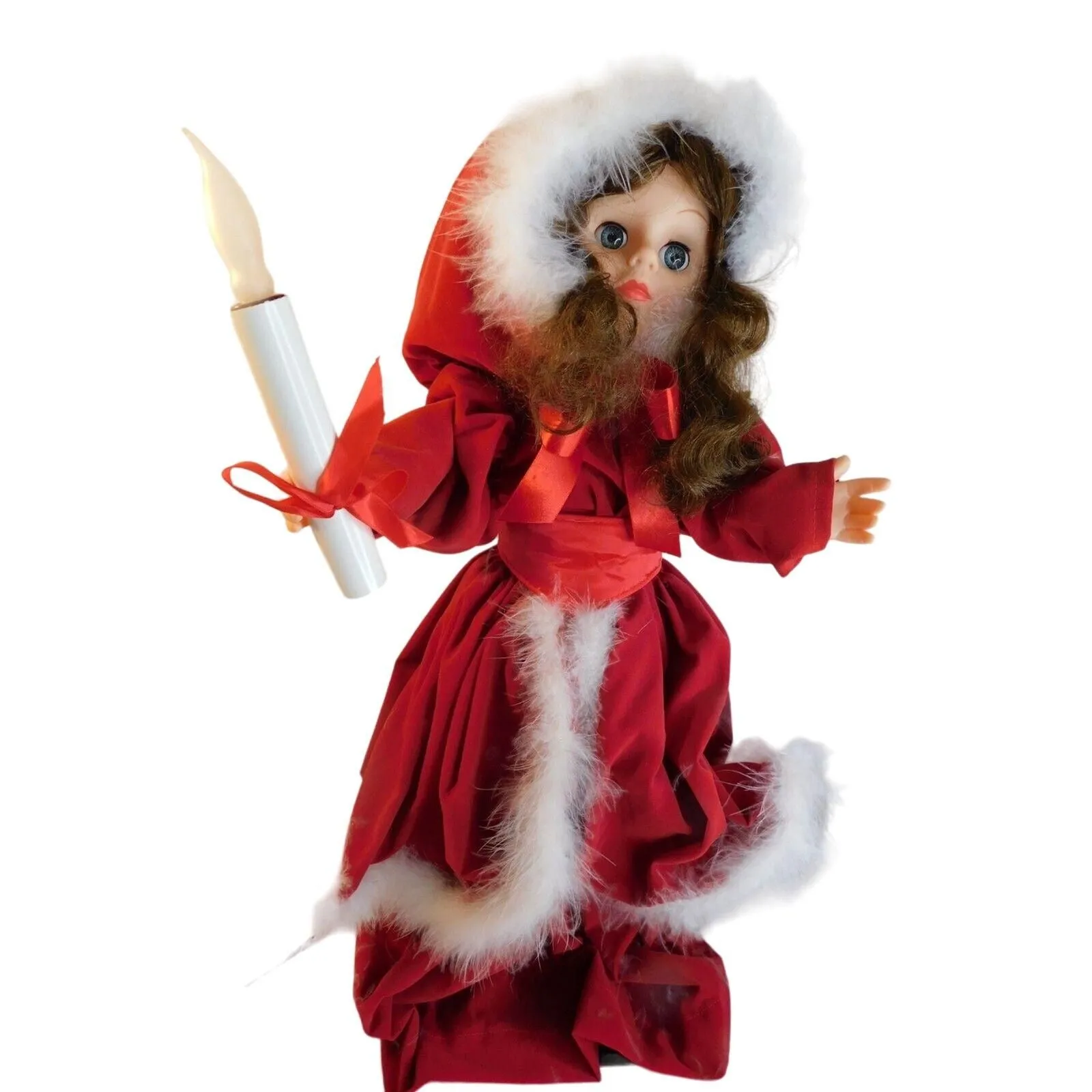 Product image for Dynasty Arts Christmas Animated Illuminated Girl With Candle Red Velvet Vintage