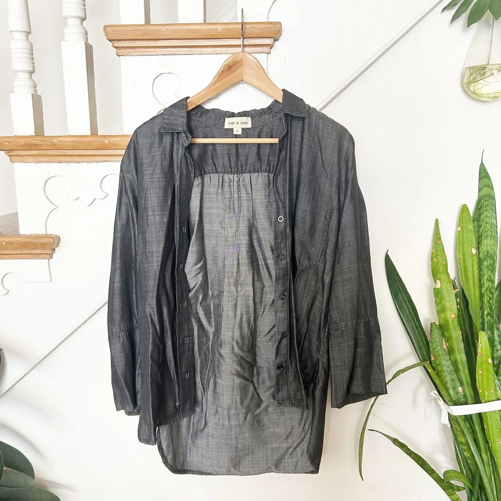 Product image for Cloth & Stone Black Tencel Button-Down Shirt Lightweight Casual Size S Small - S - Tops - new-without-tags - Cloth & Stone