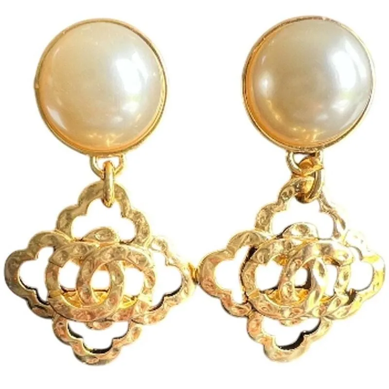 Product image for Chanel Vintage Gold Pearl and Floral CC Dangle Earrings Spring/Summer 1993 (CCXX020) - new