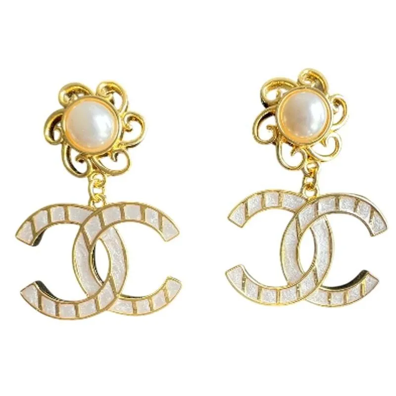 Product image for Chanel Gold Floral Pearl and Striped Oversized CC Dangle Earrings Autumn/Pre-Fall 2022 (CCXX019) - new