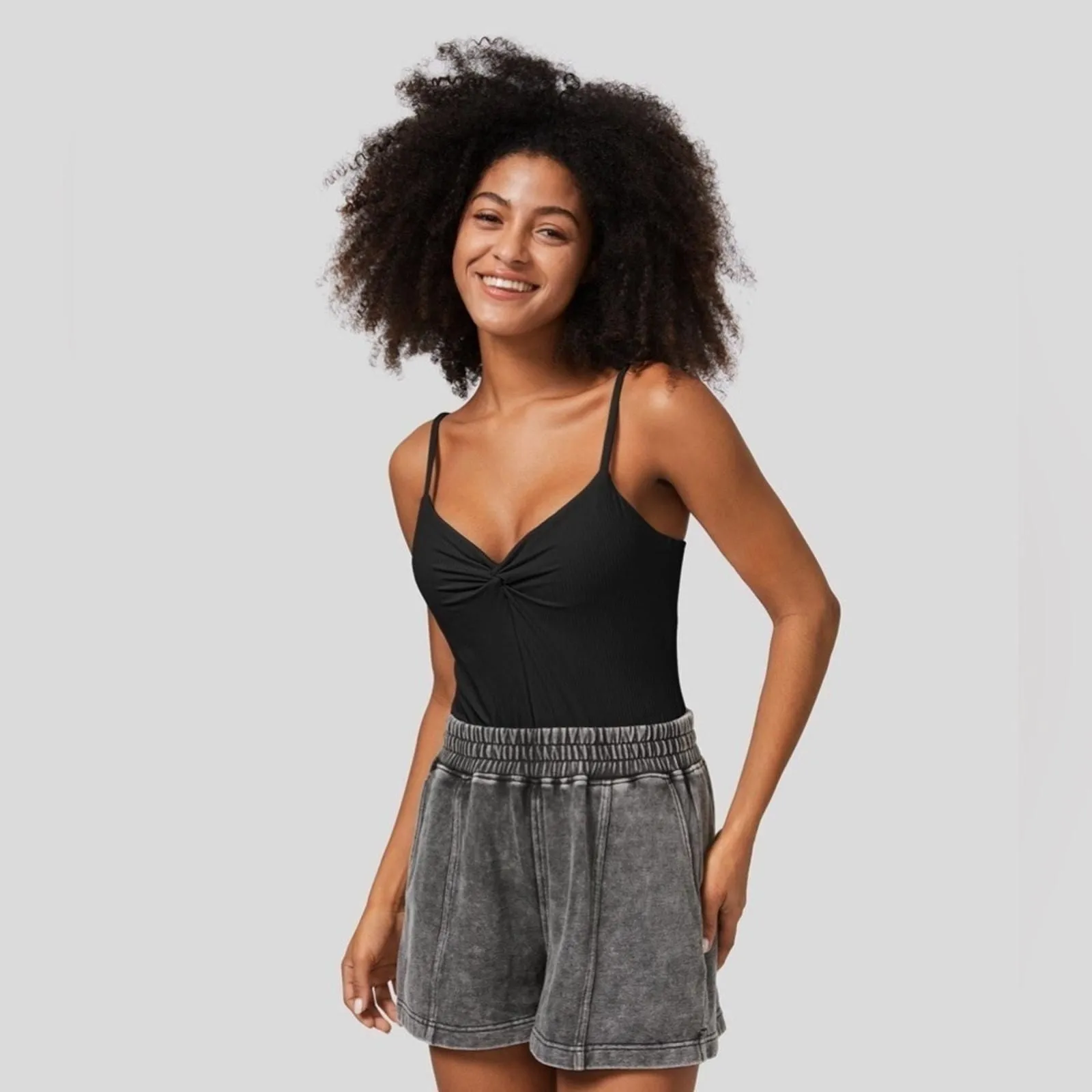 Product image for Halara Ribbed V Neck Twisted Casual Cami Top Small - HALARA