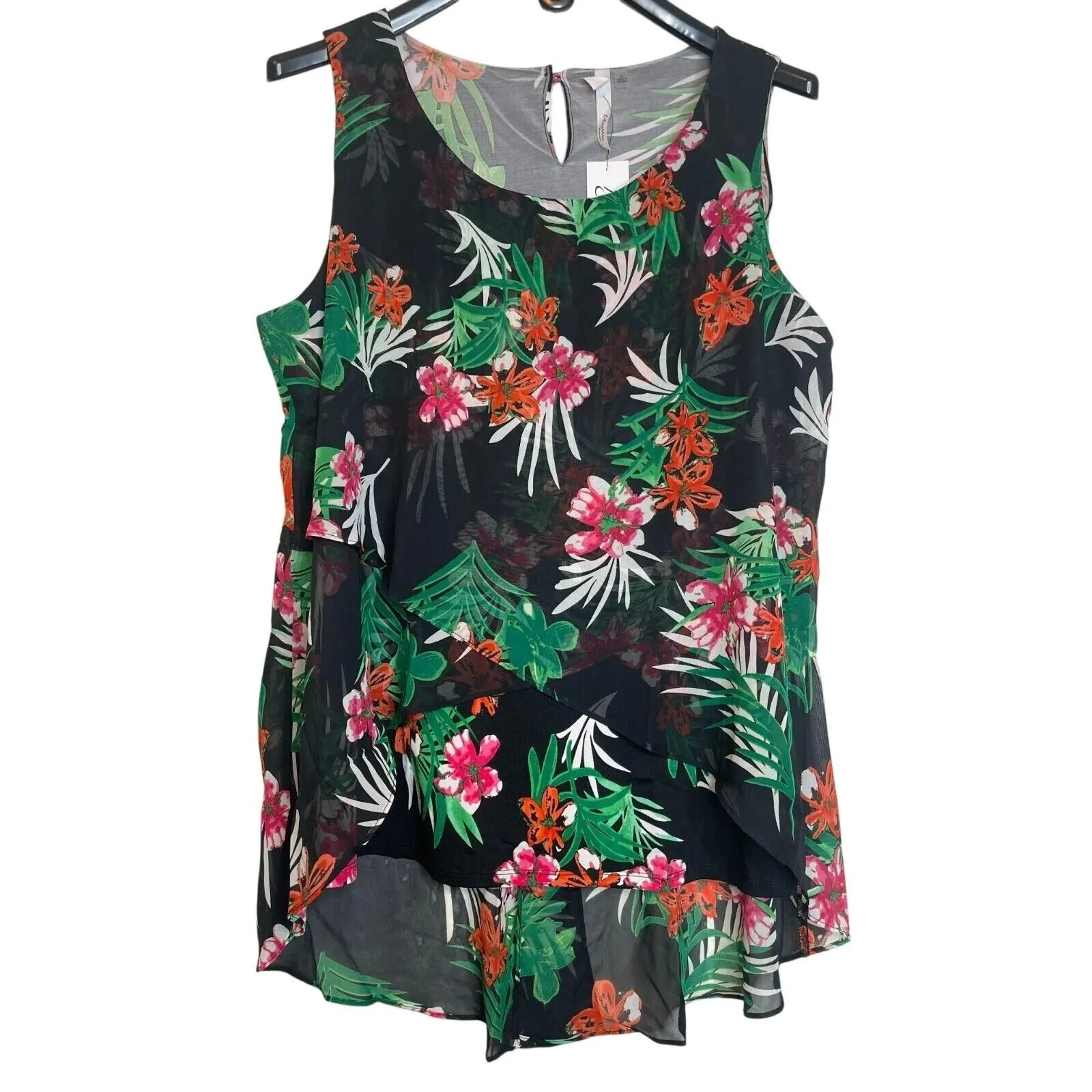 Product image for NY Collection Womens Floral Print Scoop Neck Sleeveless Blouse High-Low Hem Size 2X - new-with-tags - NY Collection
