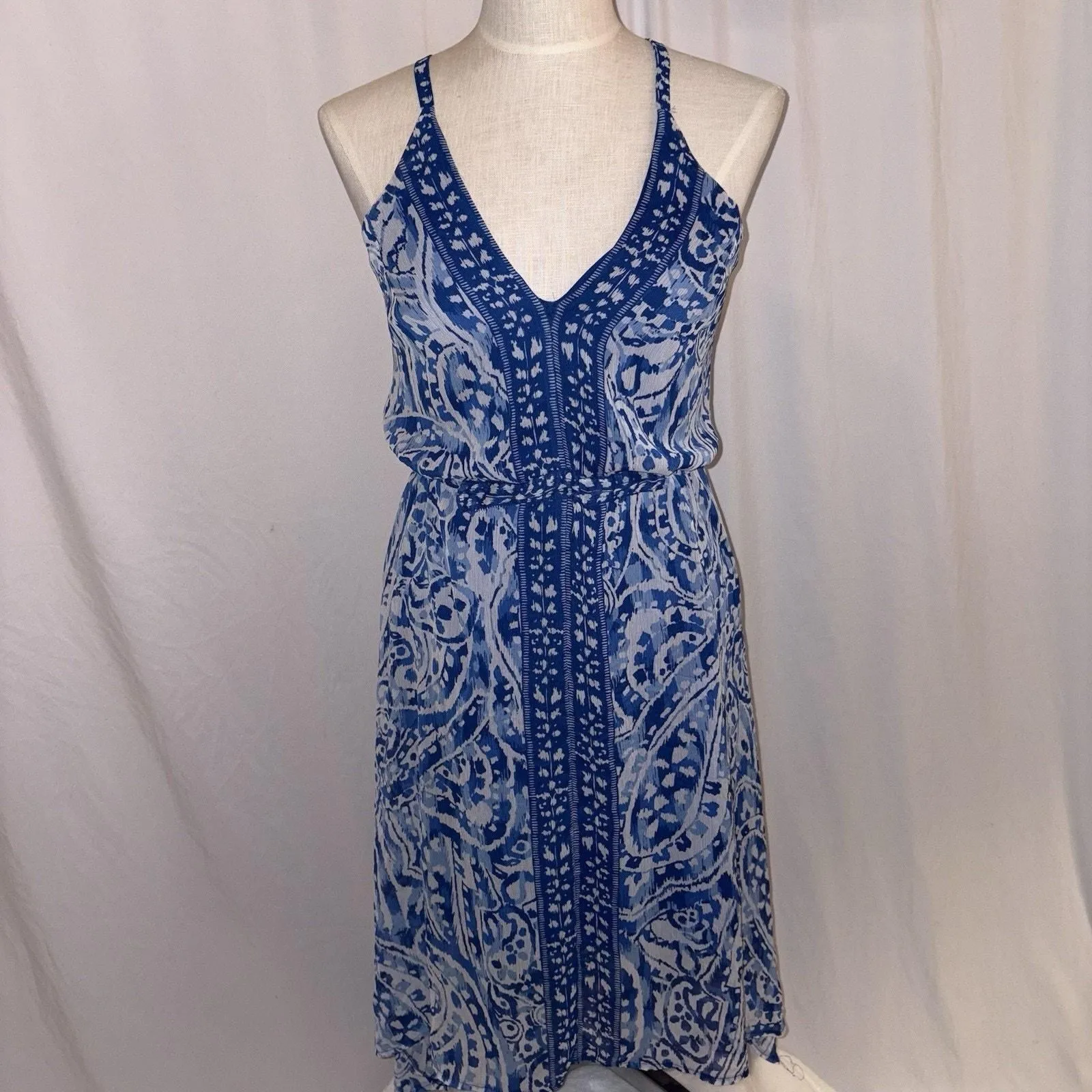Product image for BOSTON PROPER Blue White Paisley Print Boho High Low Sundress Size 8 EUC - pre-owned---excellent - Boston Proper