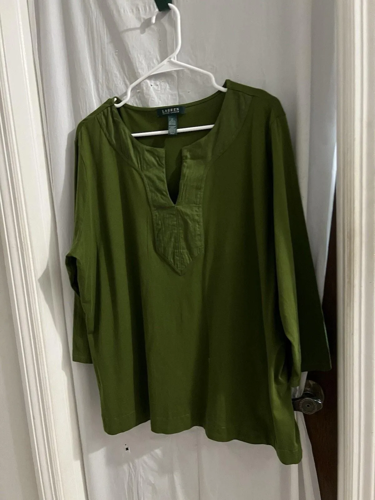 Product image for Lauren Ralph Lauren Womens Kelly Green Cotton Tunic Shirt 2X Relaxed Split Hem - Lauren Ralph Lauren
