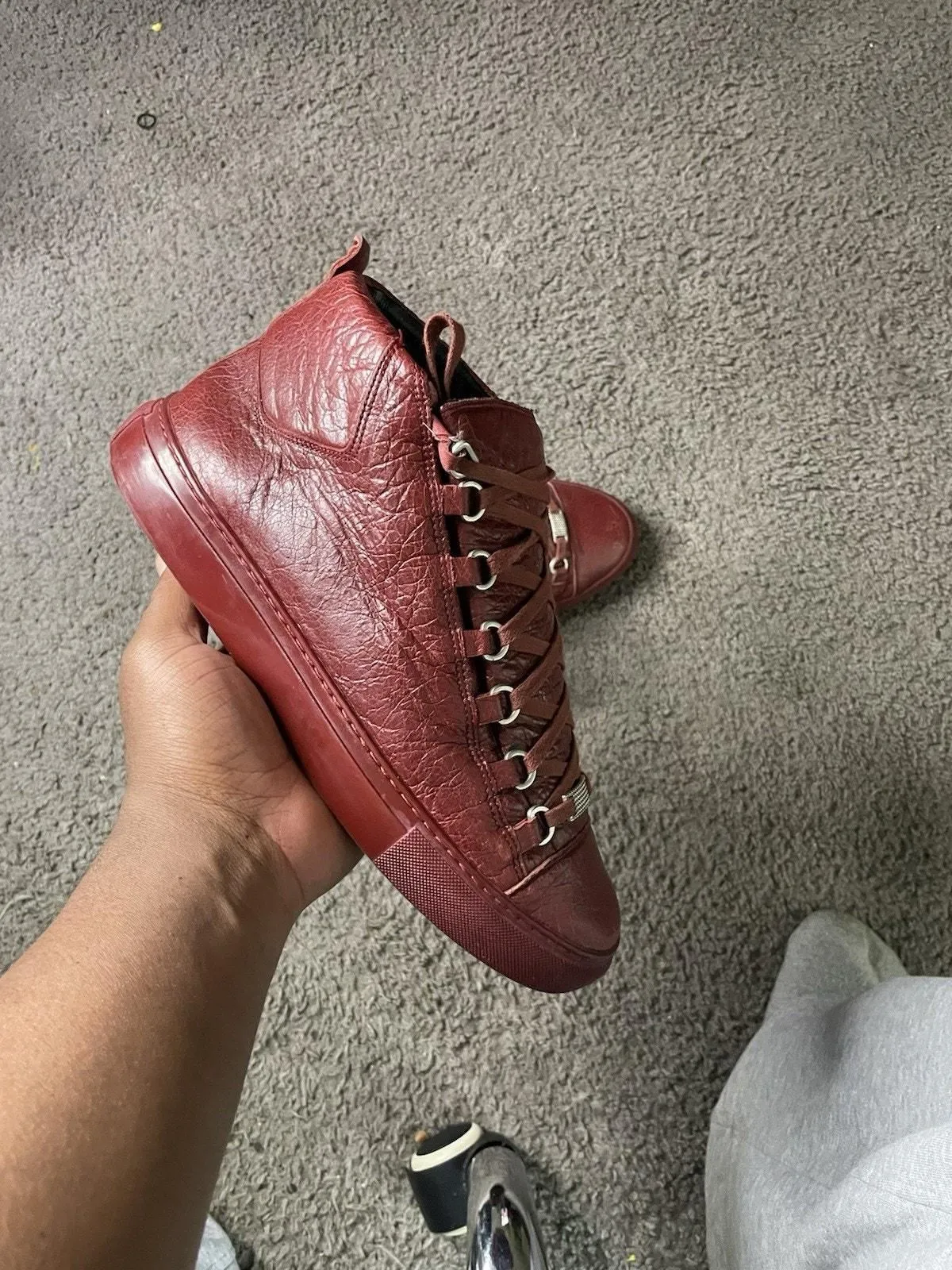 Product image for Balenciaga Arena Men 8 41 Red Leather High Top Sneakers Shoes Lace Up Designer - Balenciaga