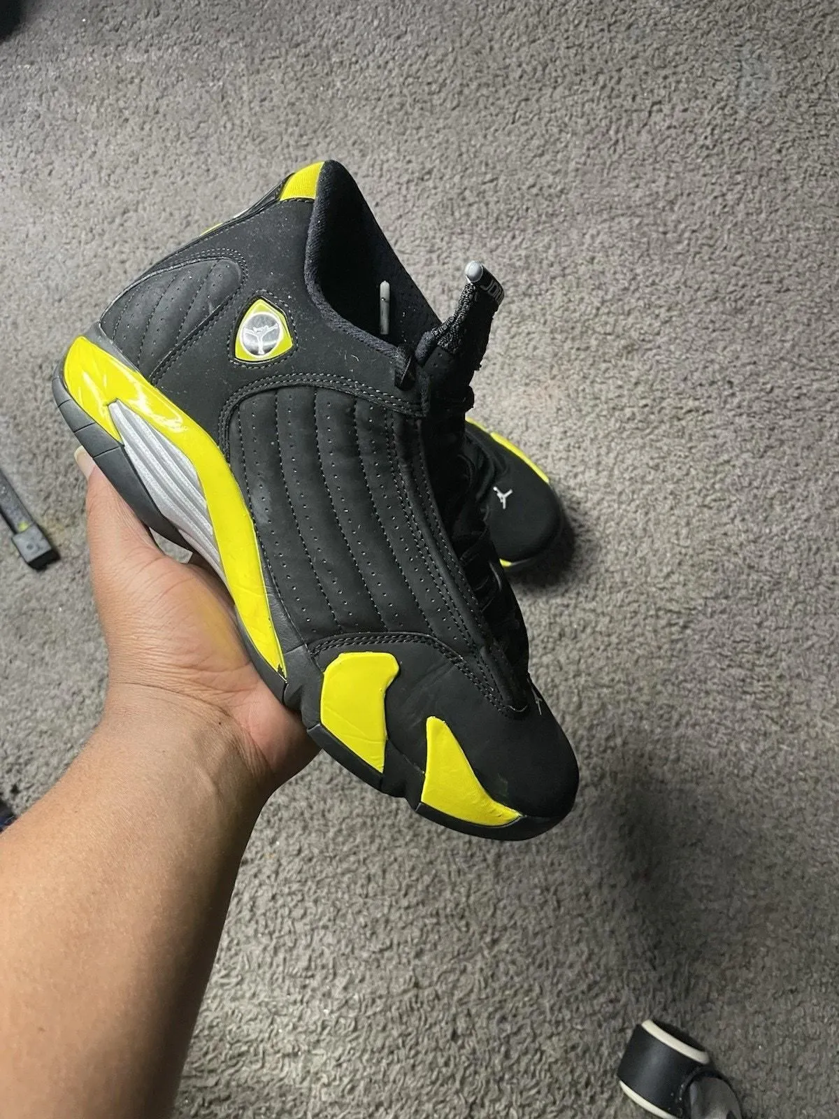 Product image for Size 10 - Air Jordan 14 Retro Thunder Black Yellow Suede (487471-070) - Jordan