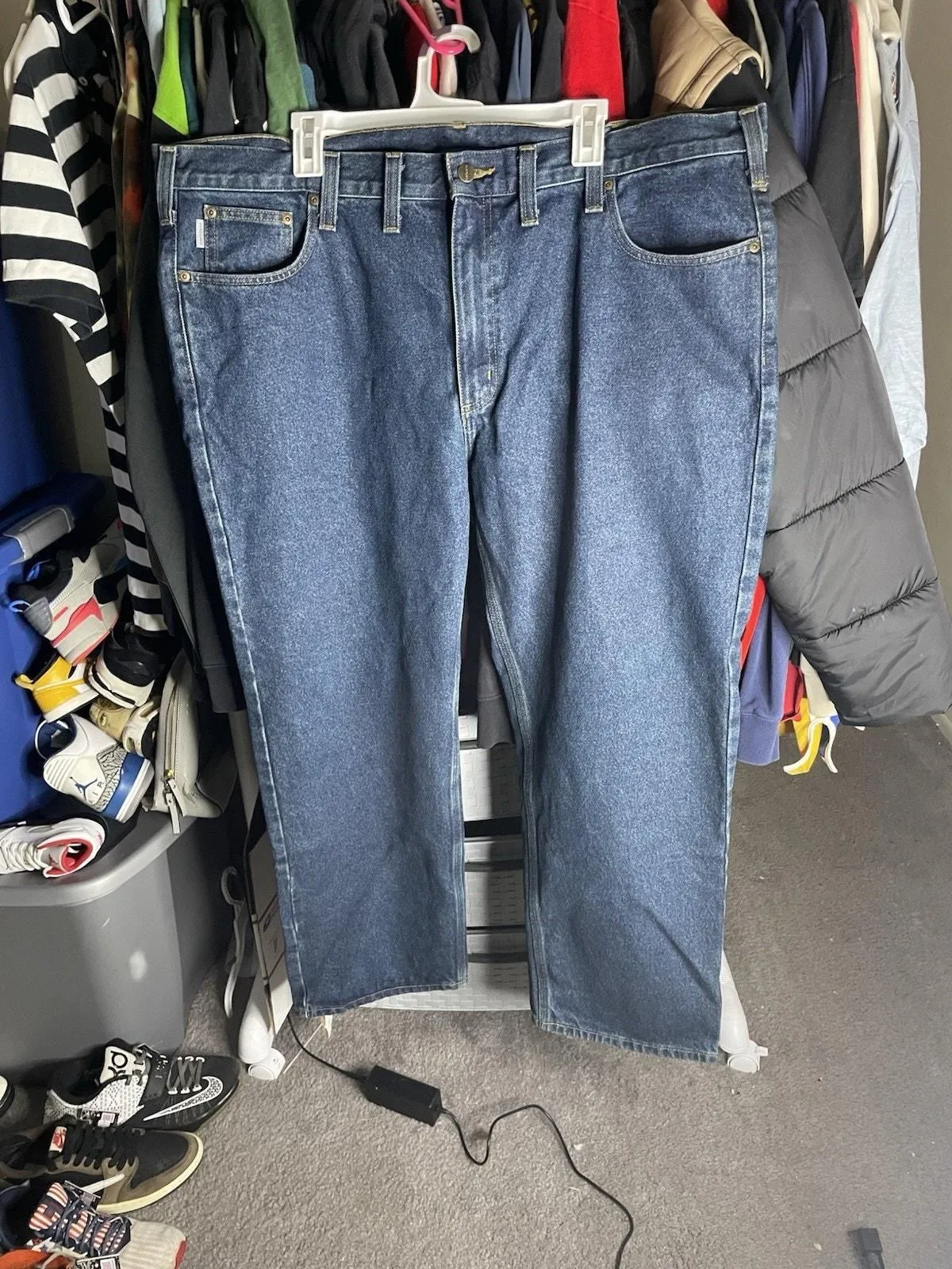 Product image for Size 44x30- Carhartt Jeans Mens Blue Denim Straight Leg Traditional Fit B480 DVB - Carhartt