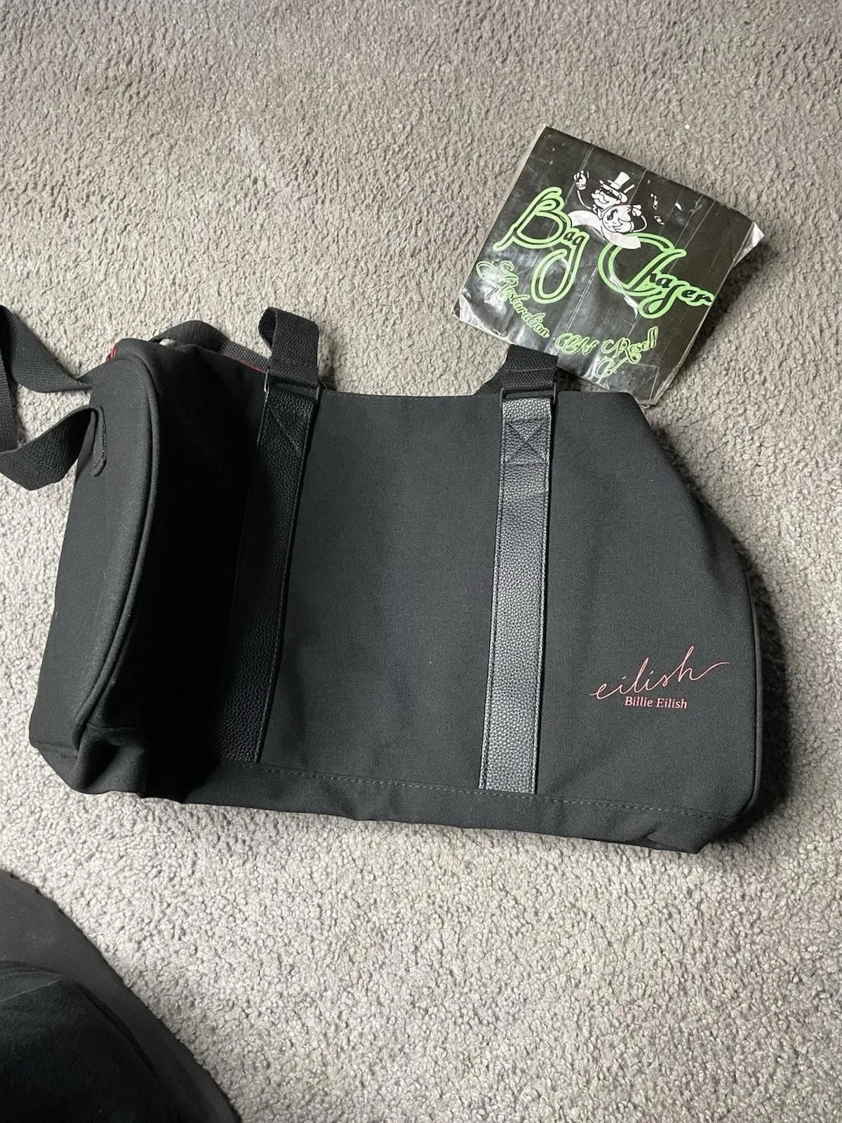 Product image for NWT Billie Eilish Duffle Bag Black Red Logo BRAND NEW