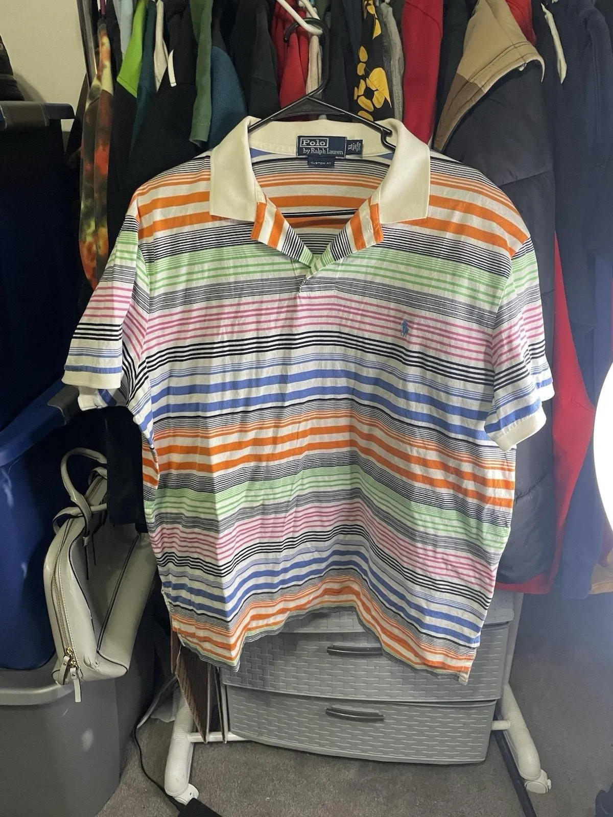 Product image for Size XL- VNTG Polo Ralph Lauren Polo Shirt Pink Color Block Striped Mens Easter - Ralph Lauren