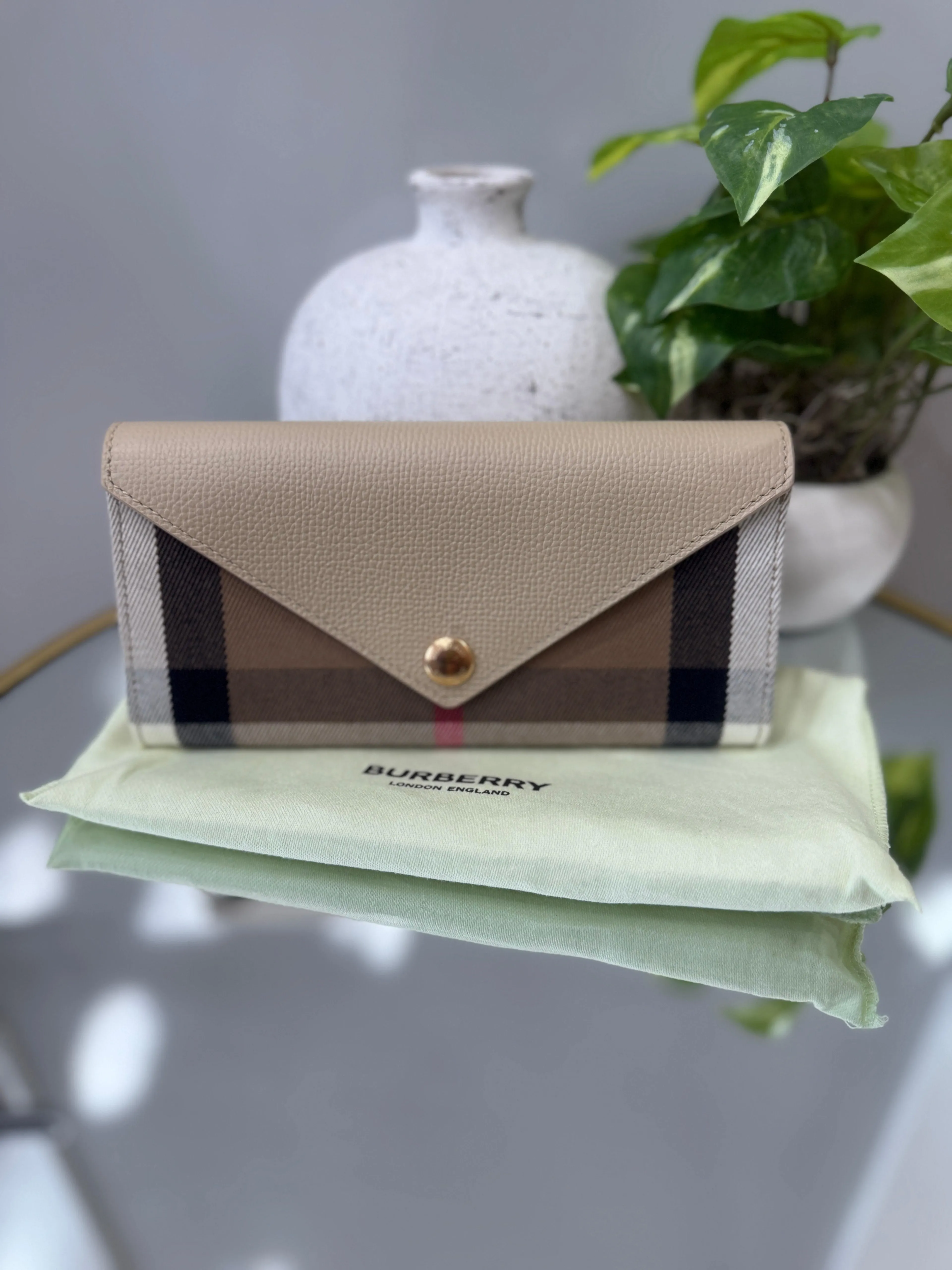 Product image for BRAND NEW- Burberry Tan Canvas Nova Check Long Wallet - -