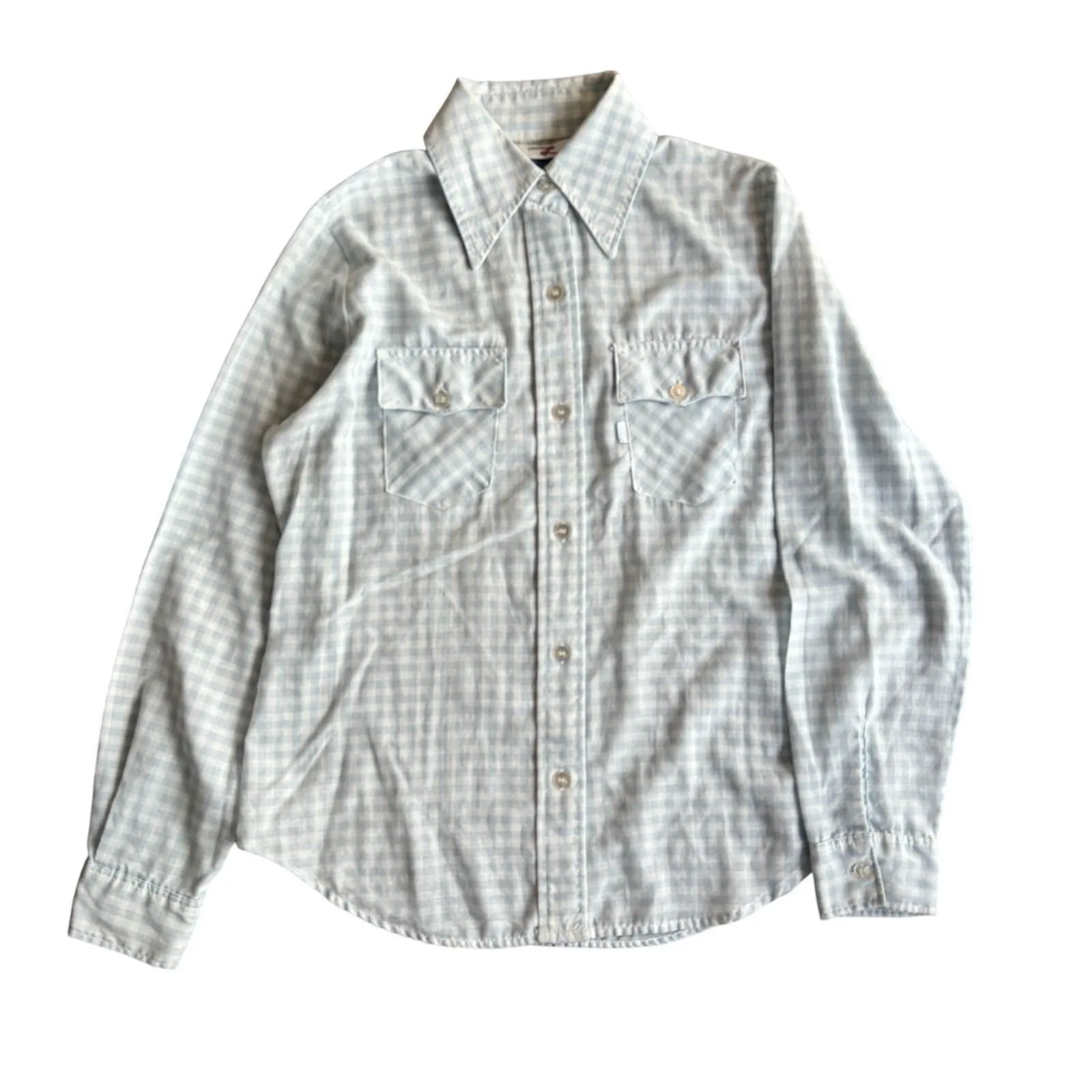 Product image for 1970s Levi’s Big E Western Shirt Blue Plaid Stripes Vintage Women’s Size Medium - pre-owned---good - Levi’s