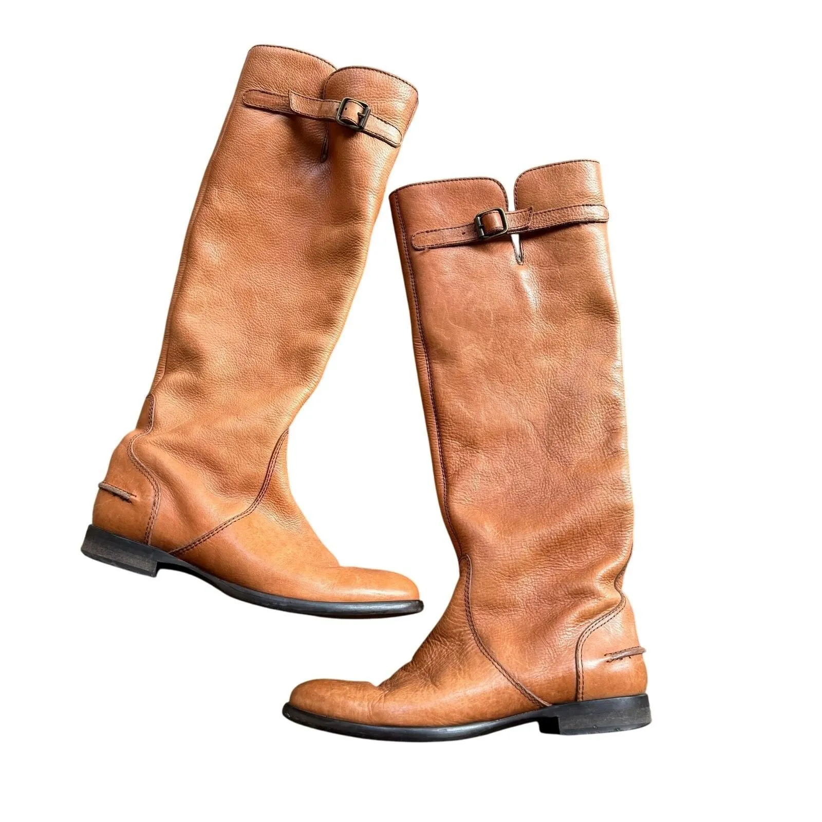 Product image for Vintage Frye Style Riding Boots Sherpa Lined Brown Cognac Made in Italy size 6 - used - MADE IN ITALY