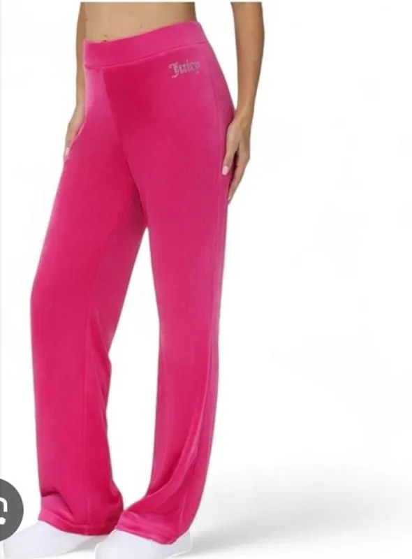 Product image for (XL) $65 Juicy Couture Women's OG Bling Velour Track Pants Pink - Juicy Couture