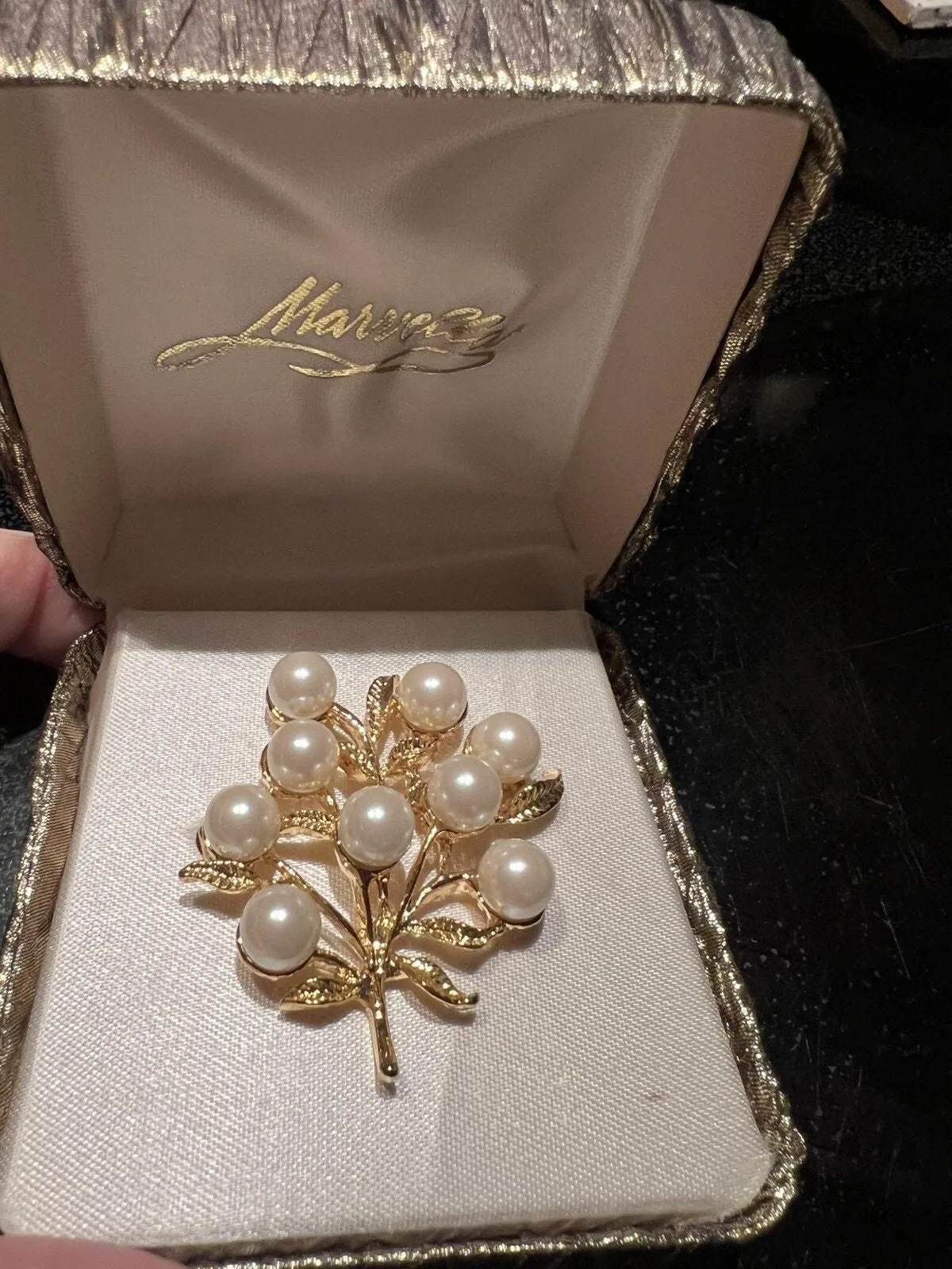 Product image for Marvella Vintage Tree Of Life Gold Faux Pearl Brooch Signed