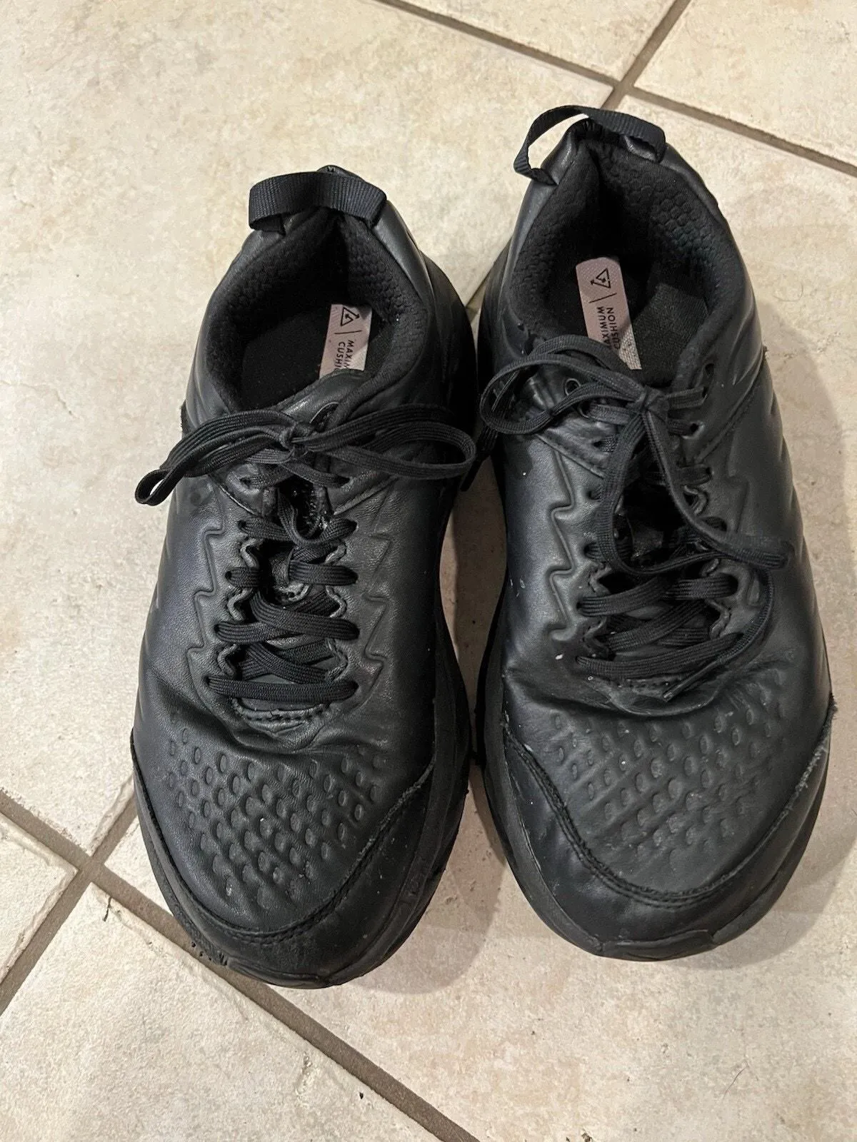 Product image for Hoka Black Leather Lace Up Bondi SR Wide Cushioned Comfort Running Shoes Sz 10D - Hoka One One