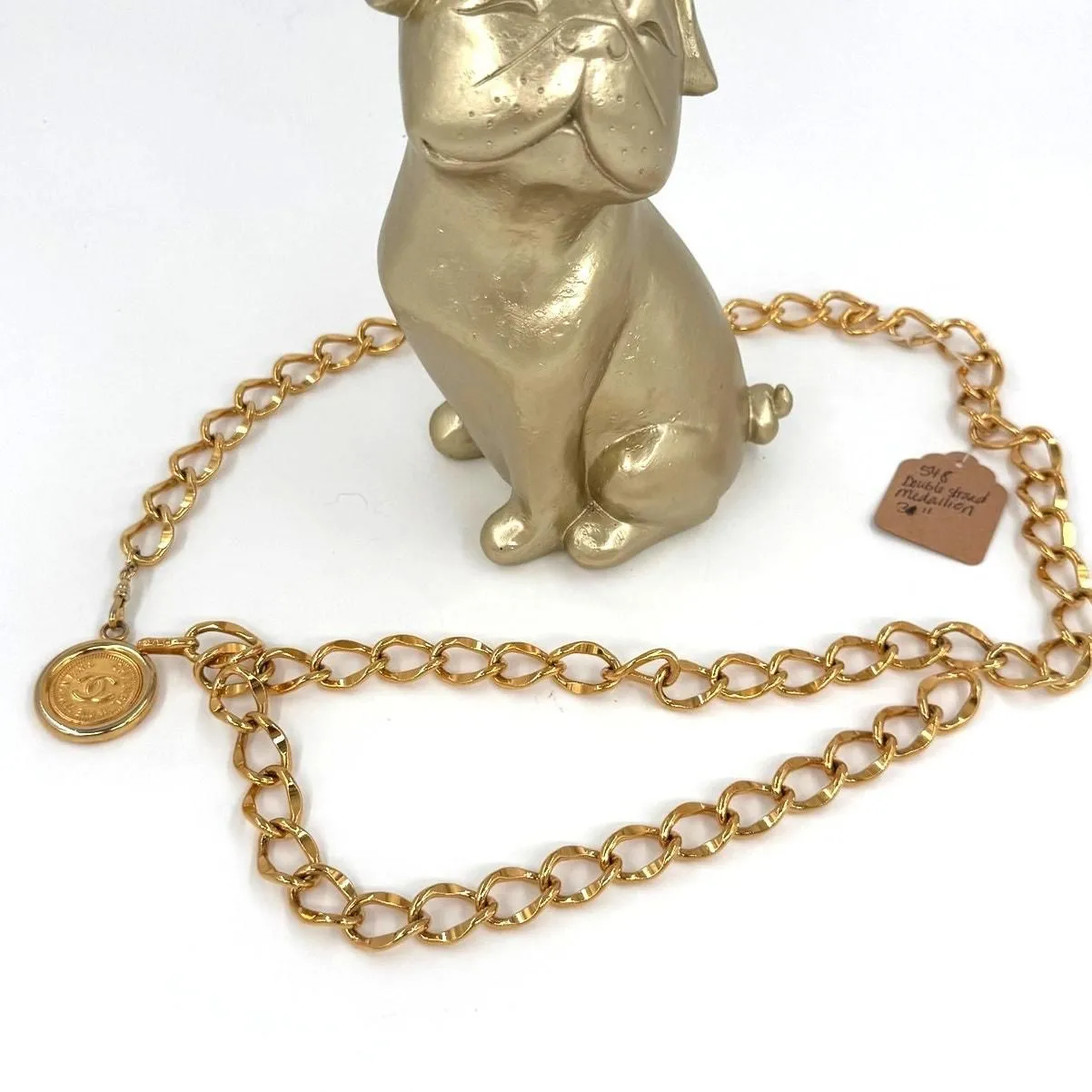 Product image for 183 Chanel Vintage 30" Double Strand Chain Belt 24k Gold Plated 80s 90s Adjustable
