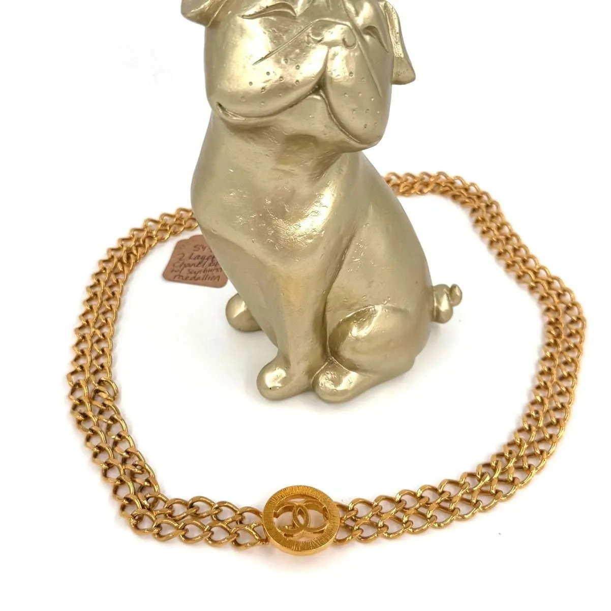 Product image for 184 Chanel Vintage Double Layer Belt with CC Sunburst Medallion 31" CoA Authentic