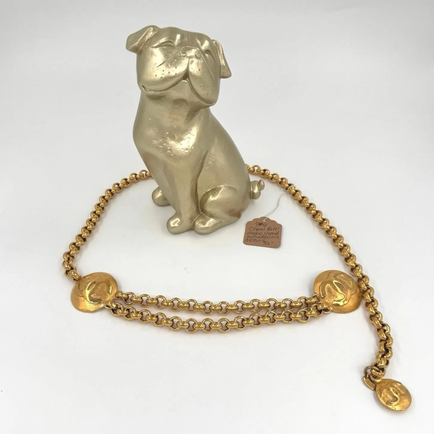 Product image for 180 Chanel Vintage Double Strand Belt 32" with CC Medallion Anchors CoA Authentic